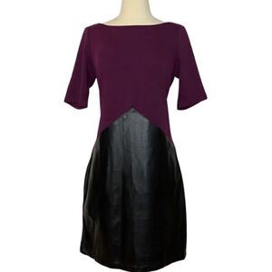 Stylish Contrast Colorblock Faux Leather Plum Dress
